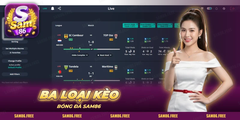 Ba loại kèo bóng đá SAM86 trên danh sách trận trực tiếp với tỷ lệ cược