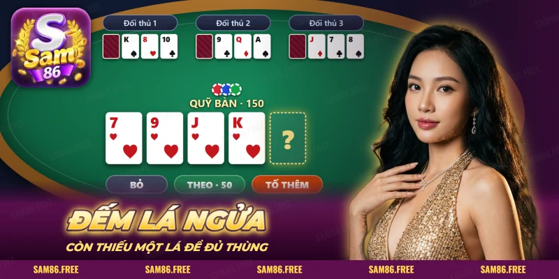 Bàn xì tố với bốn lá cơ ngửa, còn thiếu một lá để đủ thùng