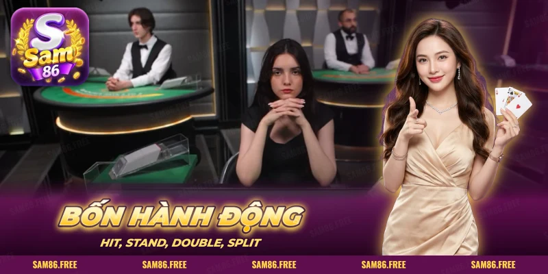 Blackjack live ba bàn có dealer, chọn rút bài hoặc dừng lá khi chơi