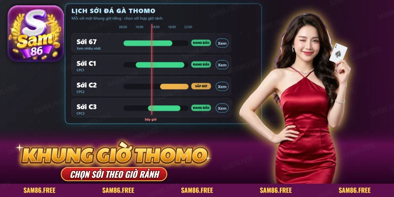 Bảng lịch bốn sới có thanh khung giờ, trạng thái đang đấu và nút xem