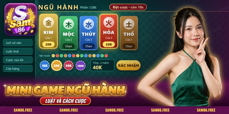 Mini game Ngũ Hành SAM86 năm cửa Kim, Mộc, Thủy, Hỏa, Thổ cùng nút xác nhận