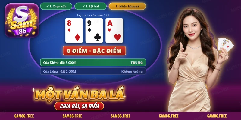 Ván ba lá trực tuyến lật ba lá và hiện kết quả hai cửa đã đặt