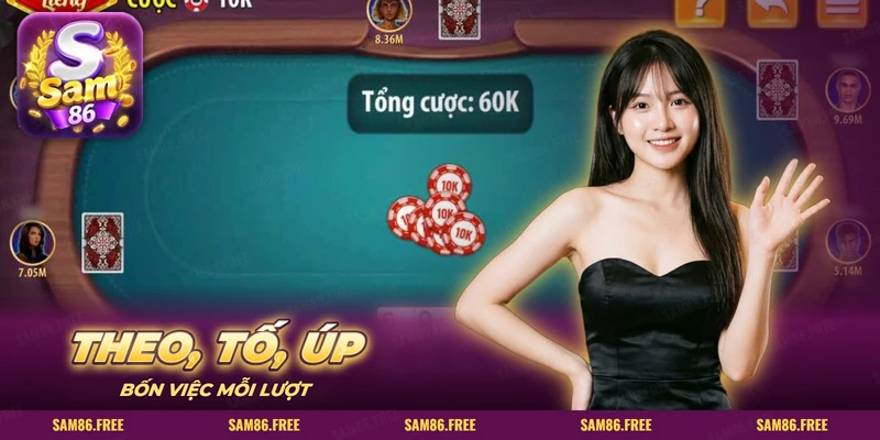 Bàn Liêng trực tuyến hiển thị tổng cược và chồng chip giữa bàn