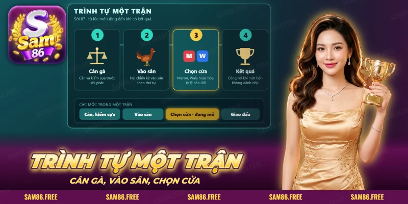Bốn bước một trận đá gà gồm cân gà, vào sân, chọn cửa, kết quả